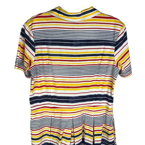 Frances Valentine Midi Dress Medium Multi-color Striped Button Front w/2 Belts - Picture 6 of 10